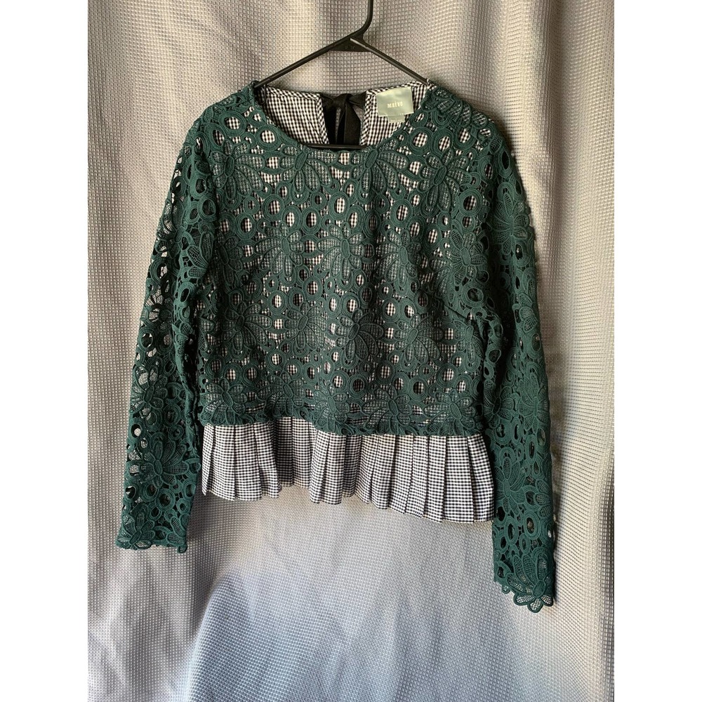 Maeve Gabriella Gingham Lace Peplum Top